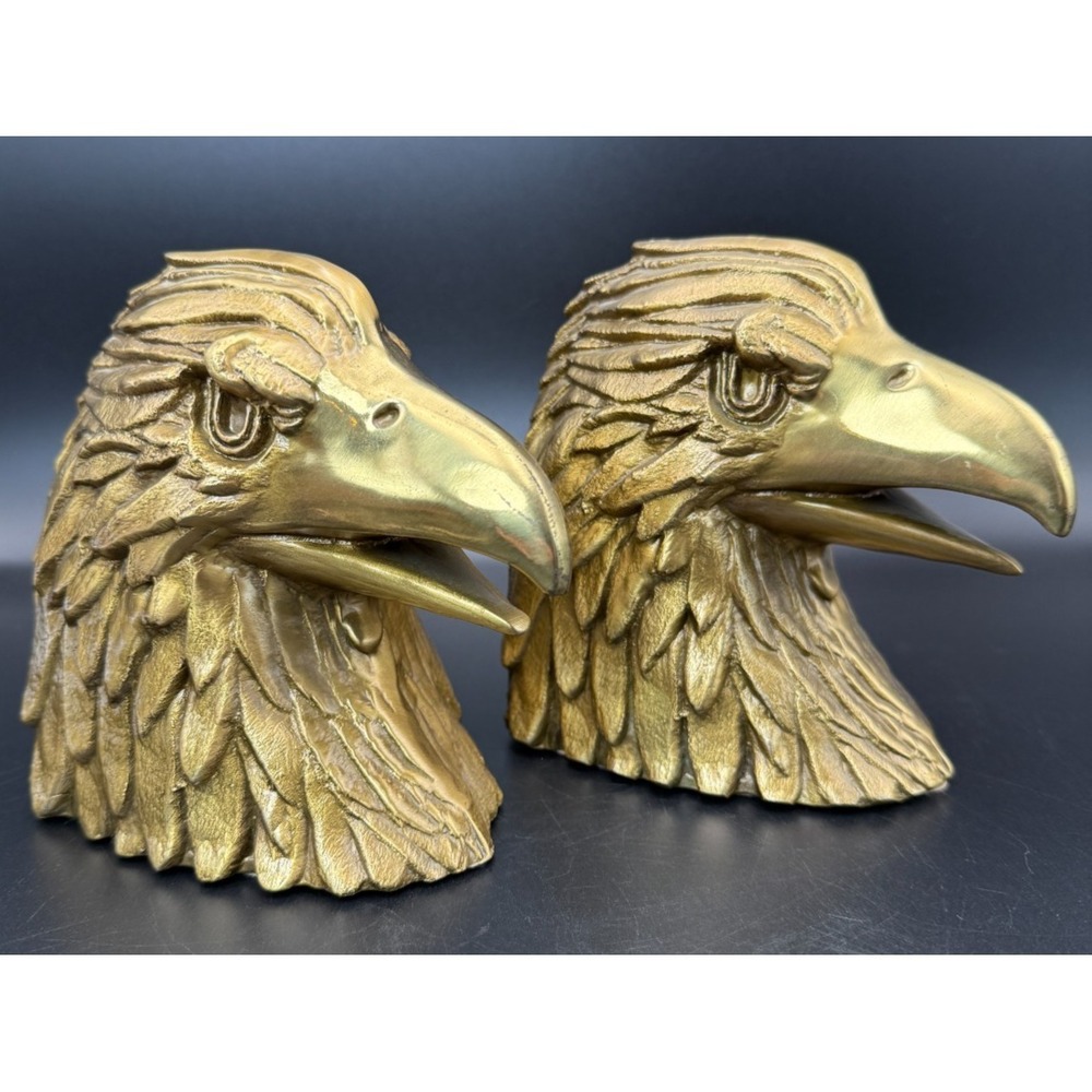 Vintage Set 2 Brass Eagle Head Bookend Door Stopper Usa Craftsmen America Bird